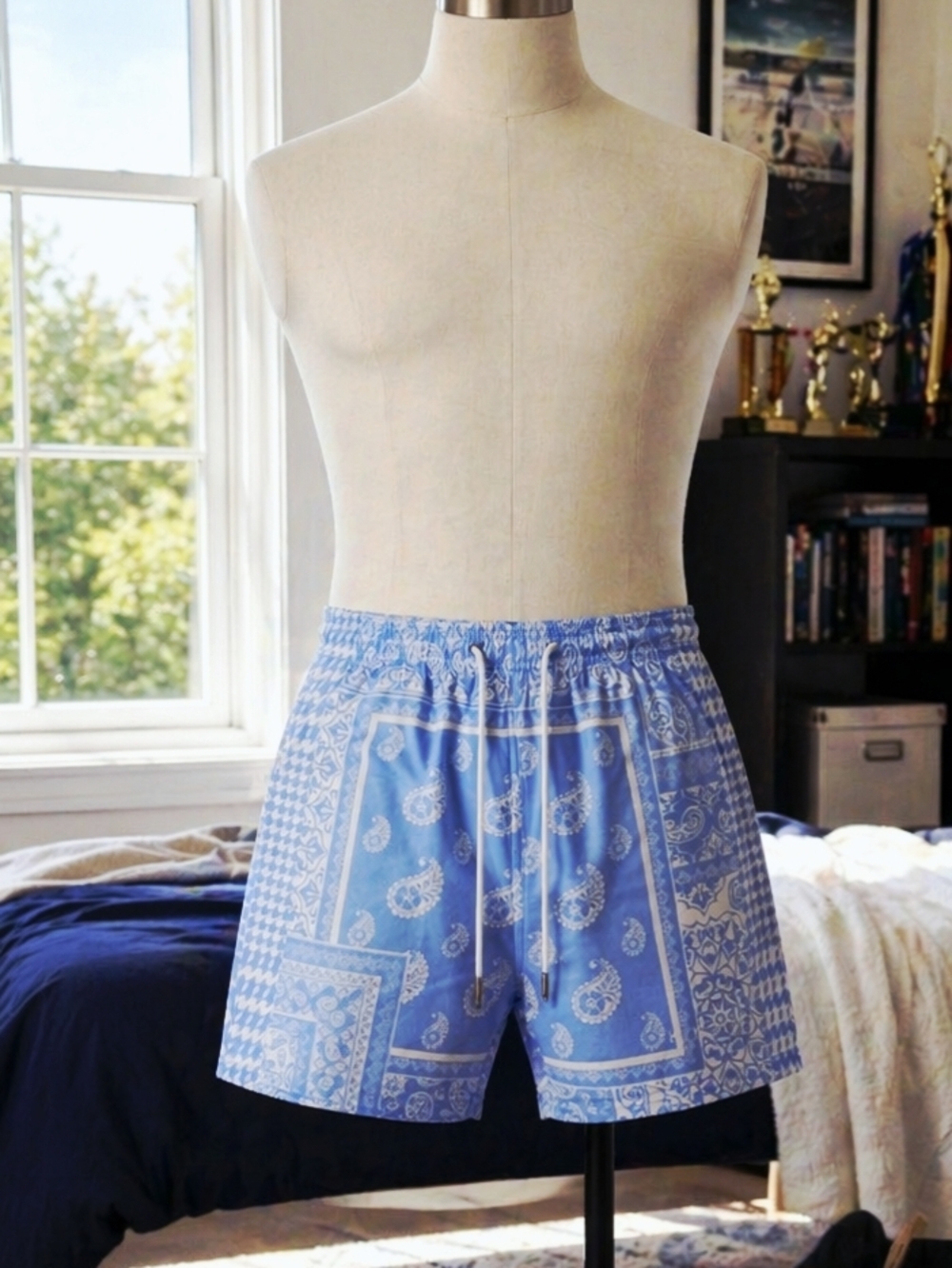 Men's Boho Paisley Print Drawstring Waist Essentials Summer Bandana Shorts
